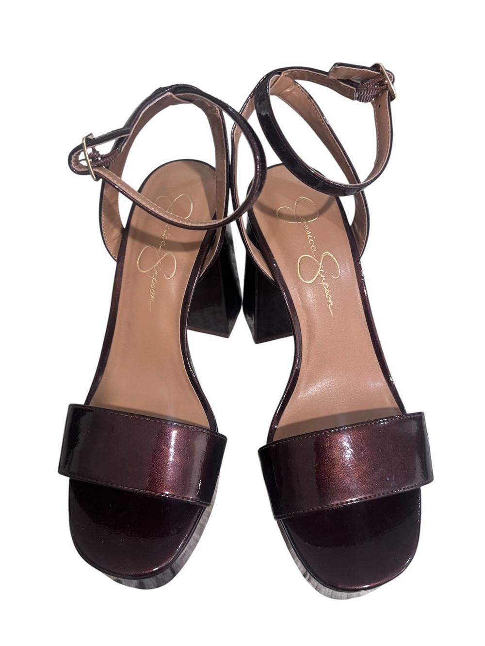 Jessica Simpson Burgundy Patent Ankle-Strap Block Sandals